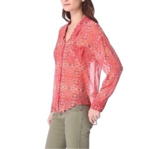 Free People Easy Rider Bohemian Sheer Geometric Button Down chic Chiffon
Blouse